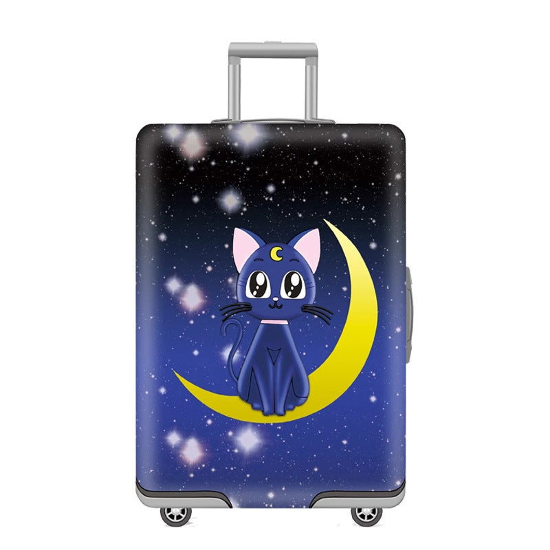 Unisex nan elastic motif suitcase cover made of stretchable polyester with handle and wheel openings Kalsten