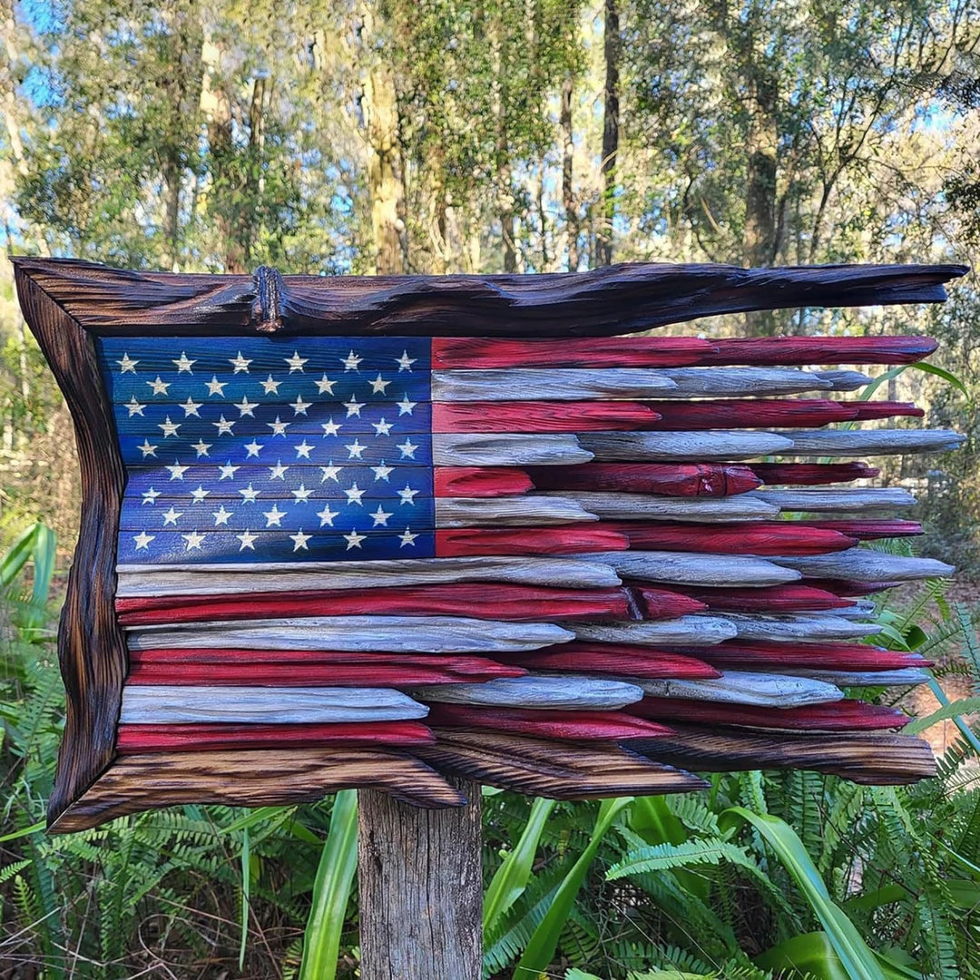 Unisex nan handcrafted rustic wall relief American flag made of driftwood Kalsten