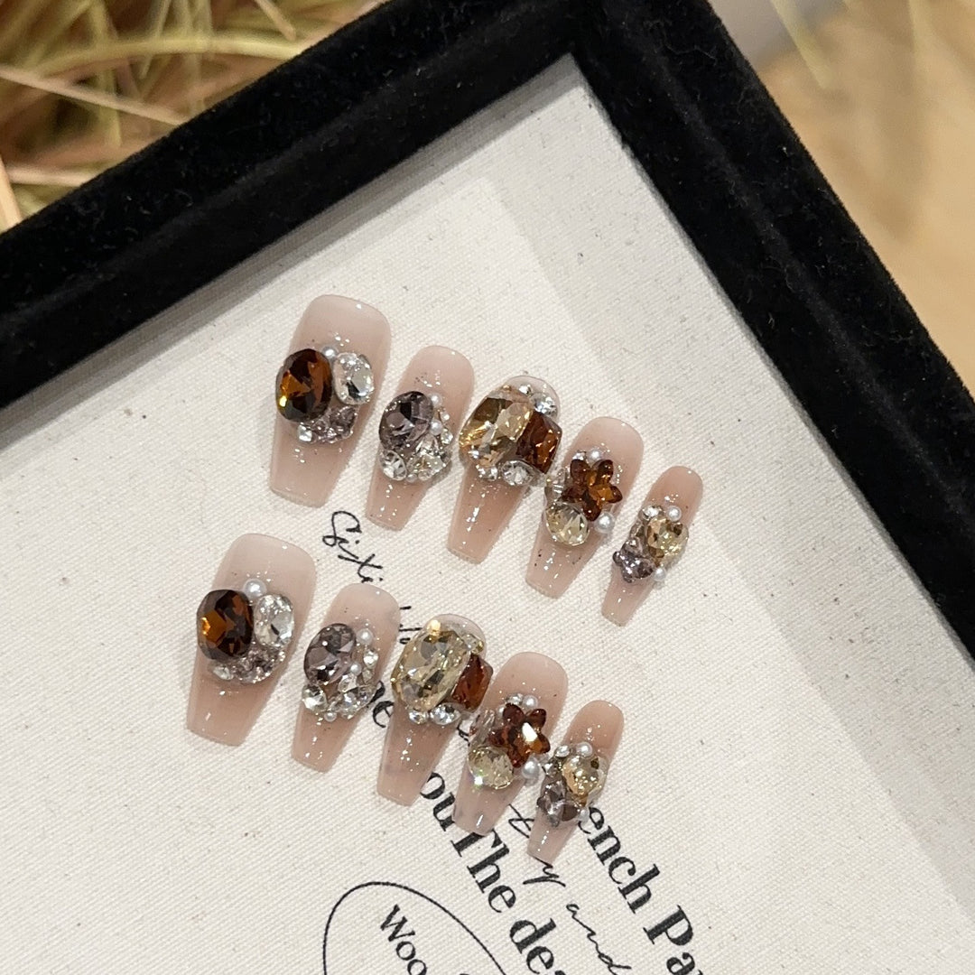 Elegant Crystal-Accented Press-On Nail Set