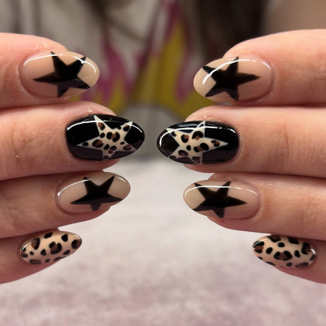 Artistic Nail Extensions with Leopard and Star Design Kalsten