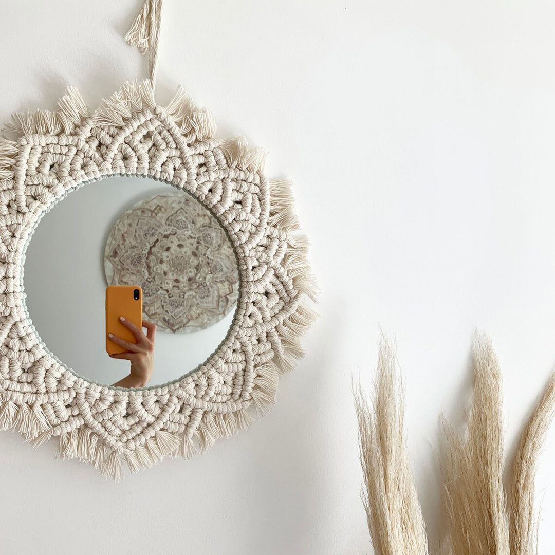 Macrame Wall Mirror with Fringe Detailing Kalsten