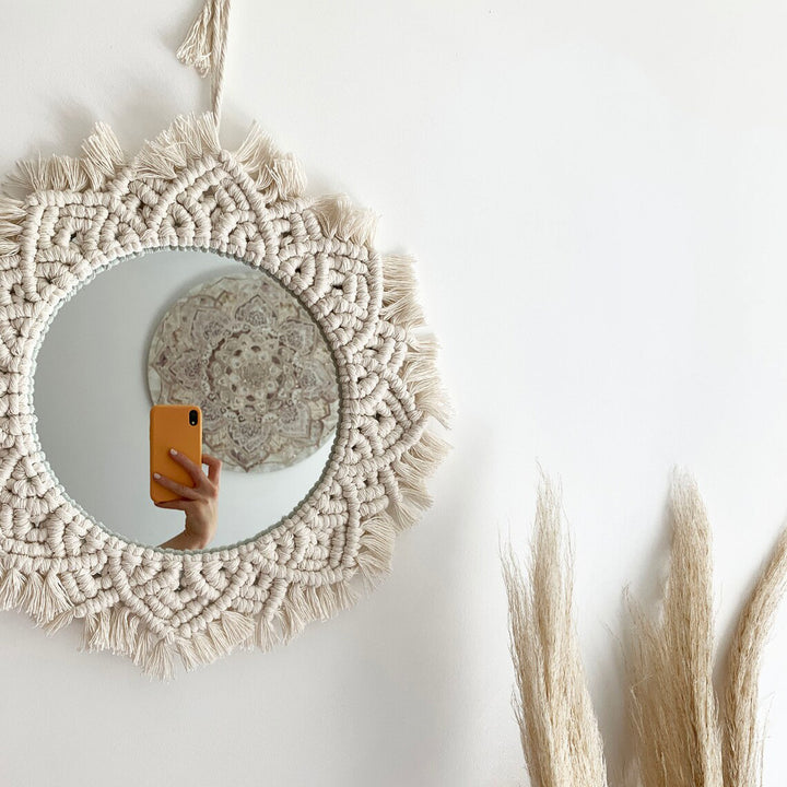 Macrame Wall Mirror with Fringe Detailing Kalsten