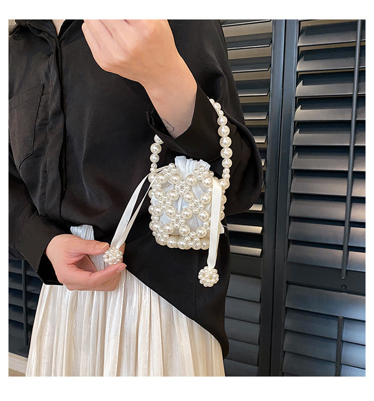 Pearl-Embellished Bucket Handbag
