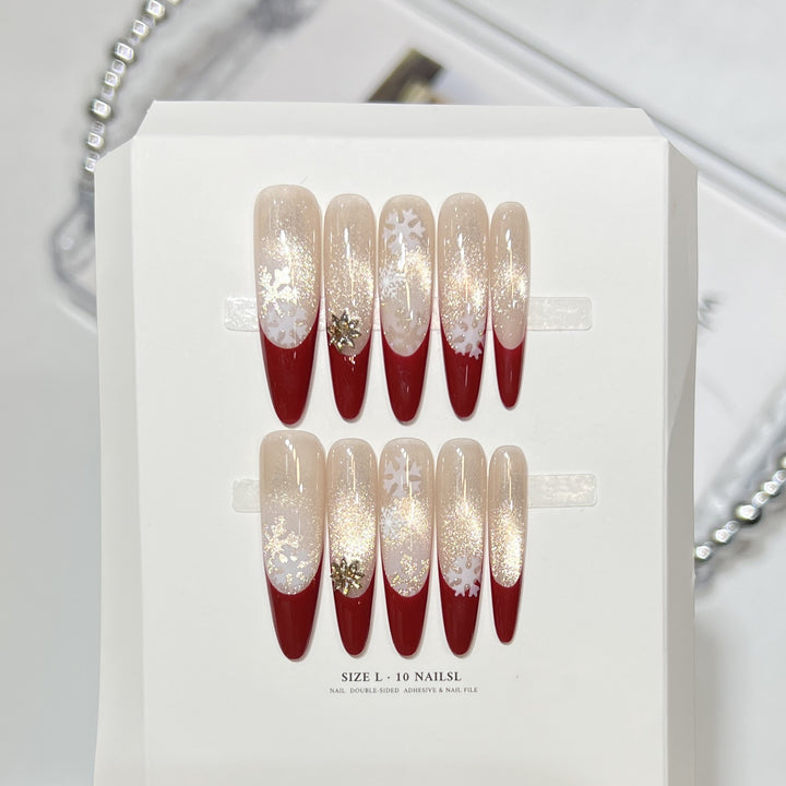 Artistic Press-On Nail Set with Elegant Floral Design Kalsten