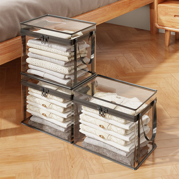 Clear Stackable Garment Storage Box with Lockable Zipper and Carry Handles