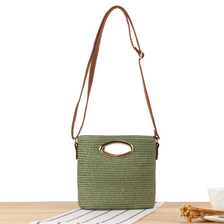 Shoulder bag made of hand-woven natural material with elegant ring closure Kalsten