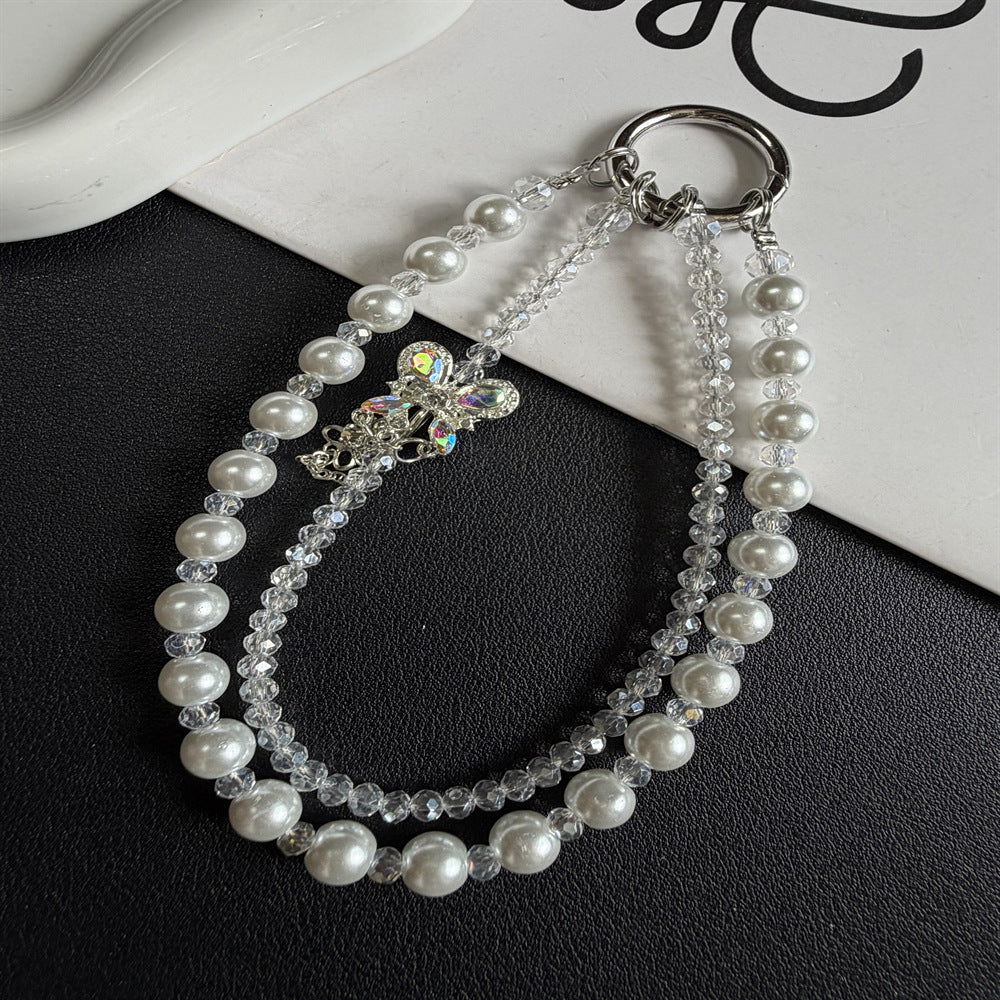 Elegant Pearl and Crystal Charm Phone Lanyard Kalsten