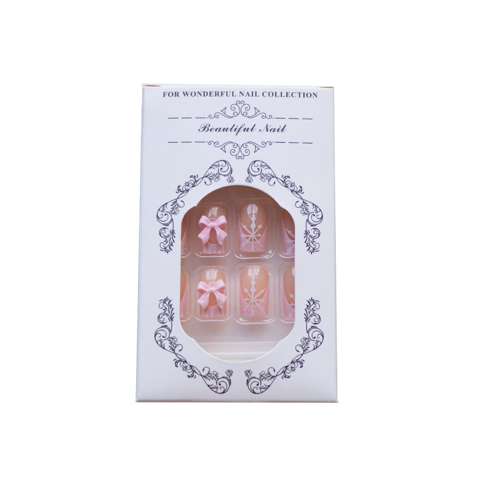 Artistic Press-On Nail Set with Floral and Snowflake Designs
