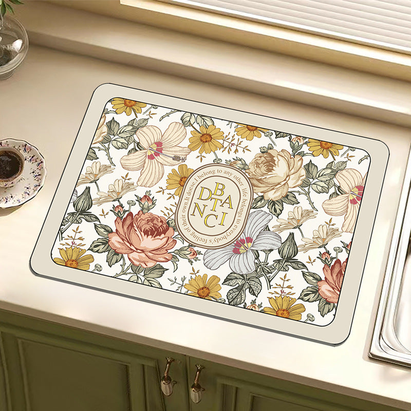 Vintage Floral Design Kitchen Mat