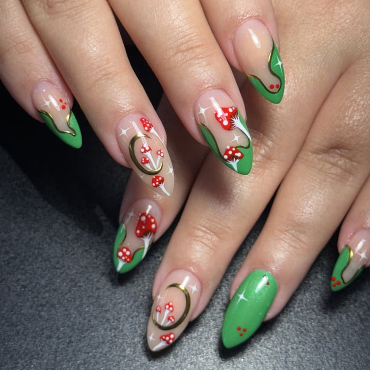 Artistic Stiletto Nail Art Extensions with Floral Accents Kalsten