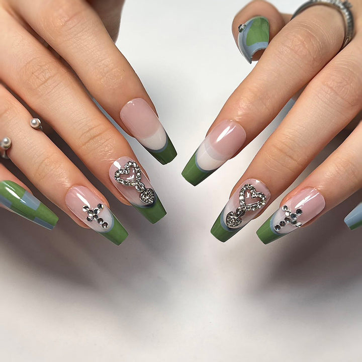 Artistic nail extensions with decorative jewelry effect Kalsten