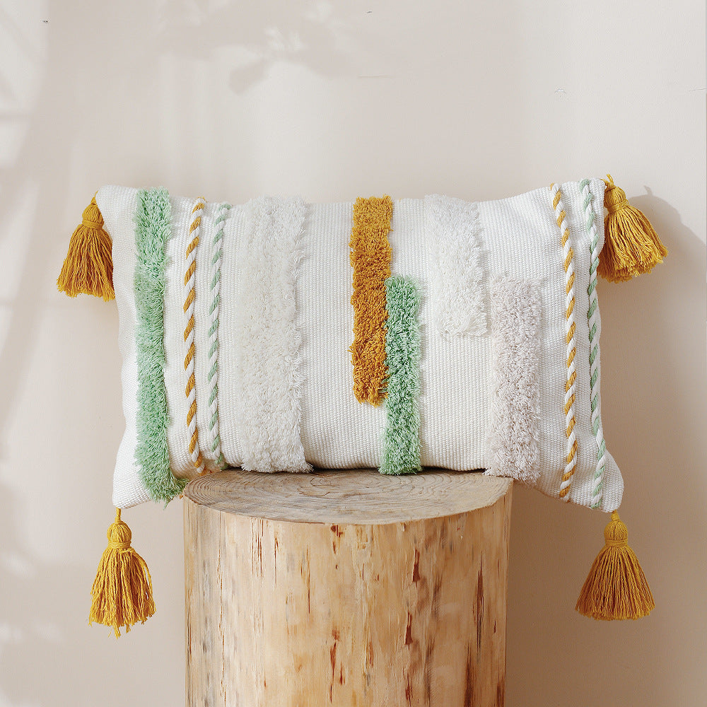 Decorative cotton cushion with hand-tufted relief and decorative tassels Kalsten