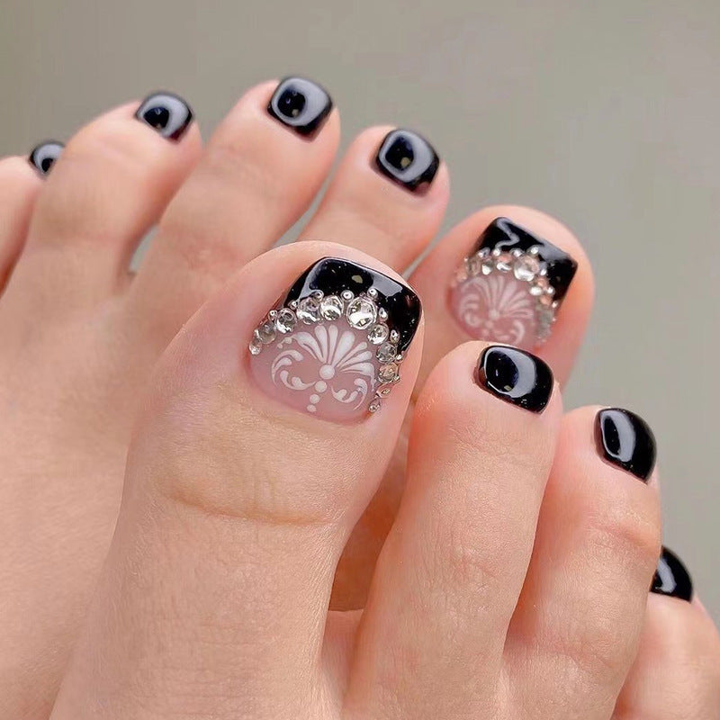 Decorative Press-On Toenails with Elegant Gemstone Accents Kalsten