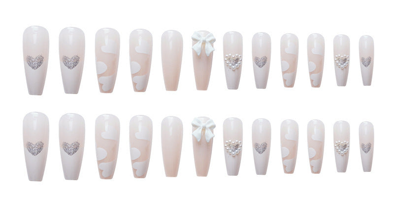 Heart-Decorated Stiletto Nail Extensions