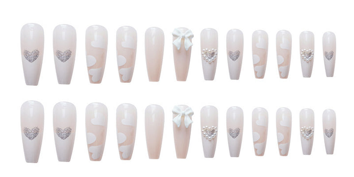 Heart-Decorated Stiletto Nail Extensions