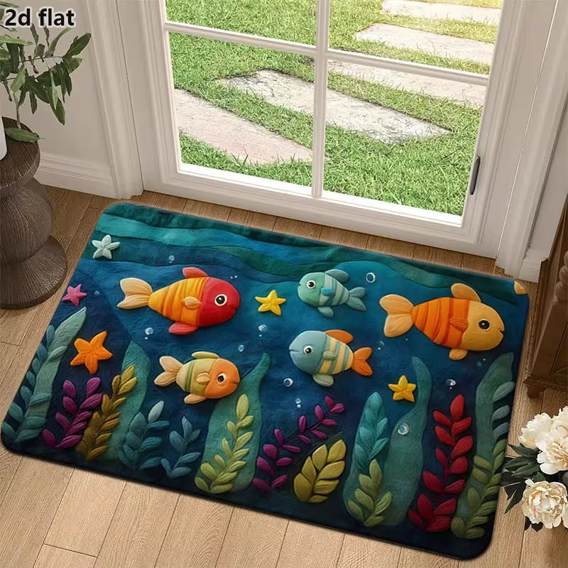 Fluffy Cartoon Fish-Themed Bath Mat