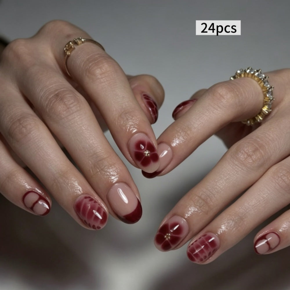 Elegant Artificial Nails with Floral Design and Shine Kalsten