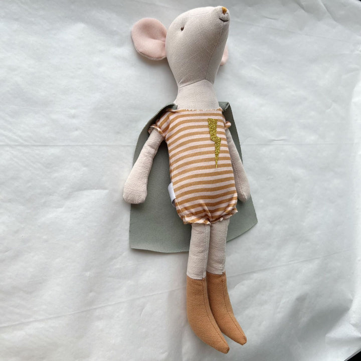 Soft Linen Superhero Mouse Plush with Detachable Cape