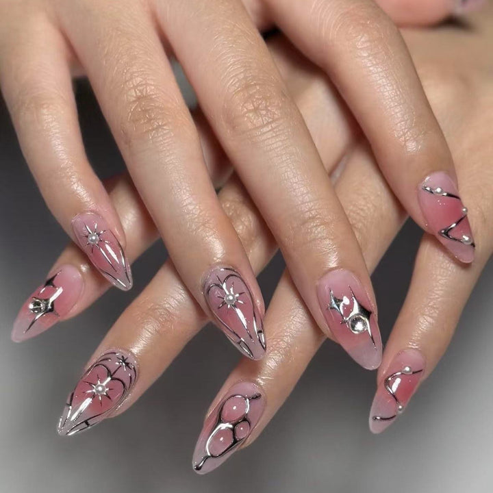 Acrylic Nail Set with Elegant 3D Design and Glamorous Accents Kalsten