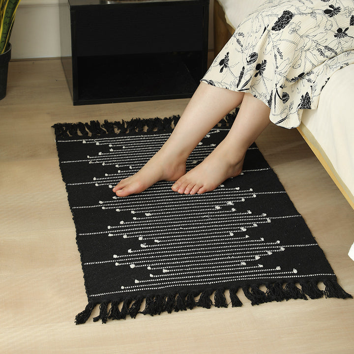 Cotton runner rug with fringes and geometric texture pattern Kalsten