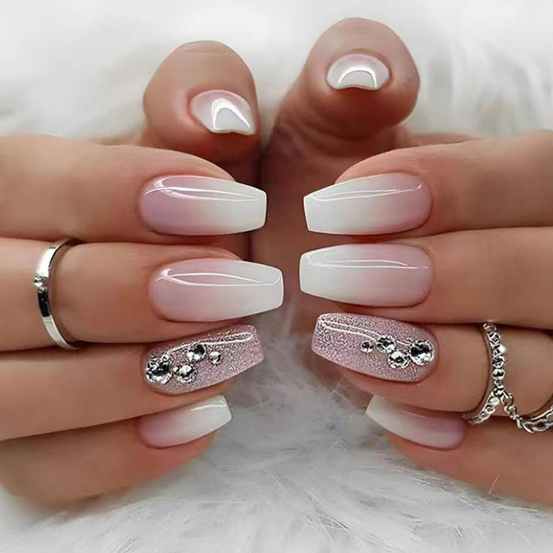 Elegant Ombre Press-On Nail Tips with Rhinestone Accents Kalsten
