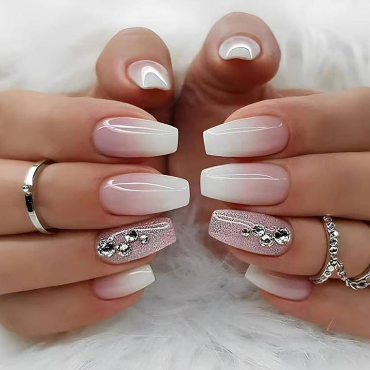Elegant Ombre Press-On Nail Tips with Rhinestone Accents Kalsten