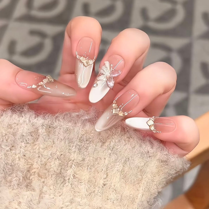 Decorative Press-On Nail Set with Floral Accents Kalsten