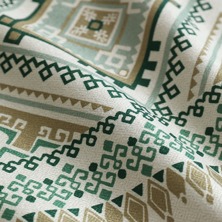 Rectangular Decorative Tablecloth made of Cotton-Linen with Woven Diamond Pattern and Antique-Inspired Border