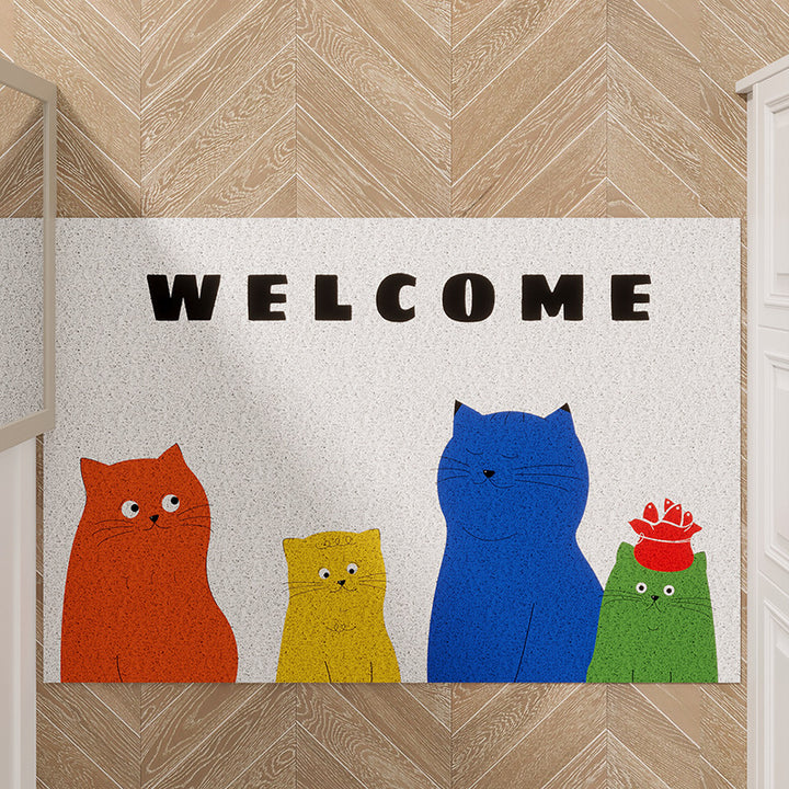 Cartoon Cat-Themed Welcome Mat