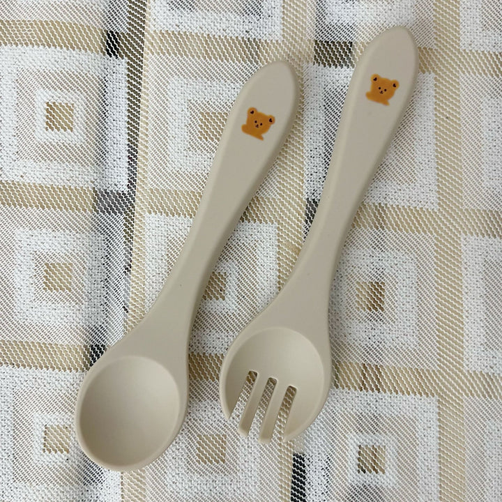 Silicone Baby Feeding Spoon and Fork Set with Soft-Tip Ergonomic Handles