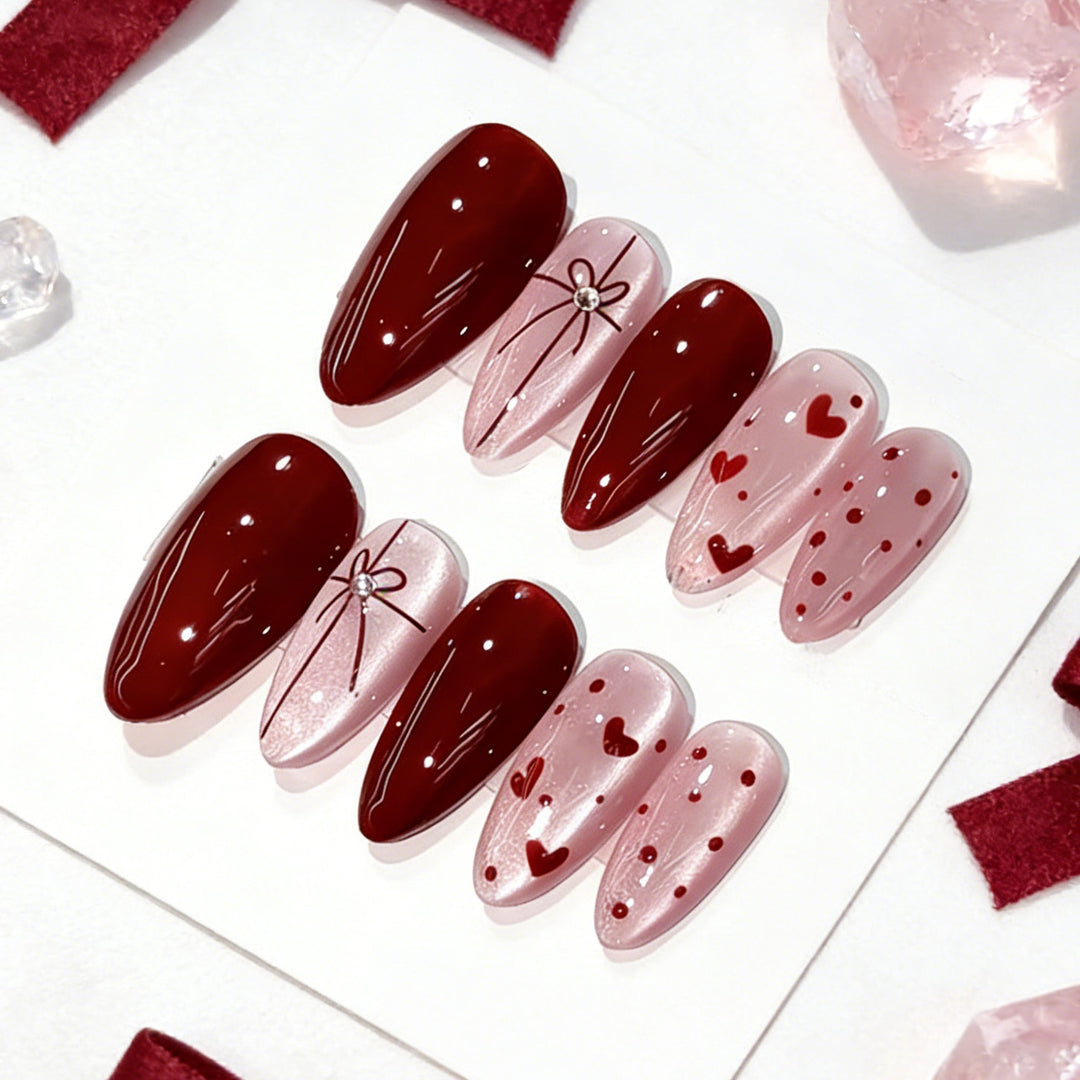 Heart-Embellished Press-On Nail Art