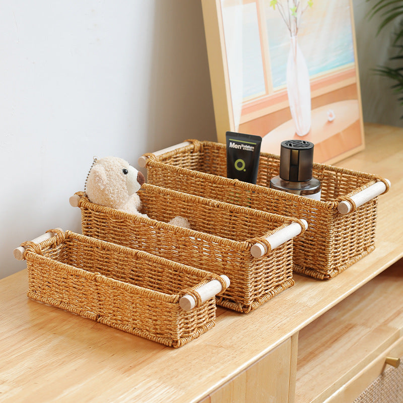 Unisex Rectangular Basket made of woven natural material Kalsten