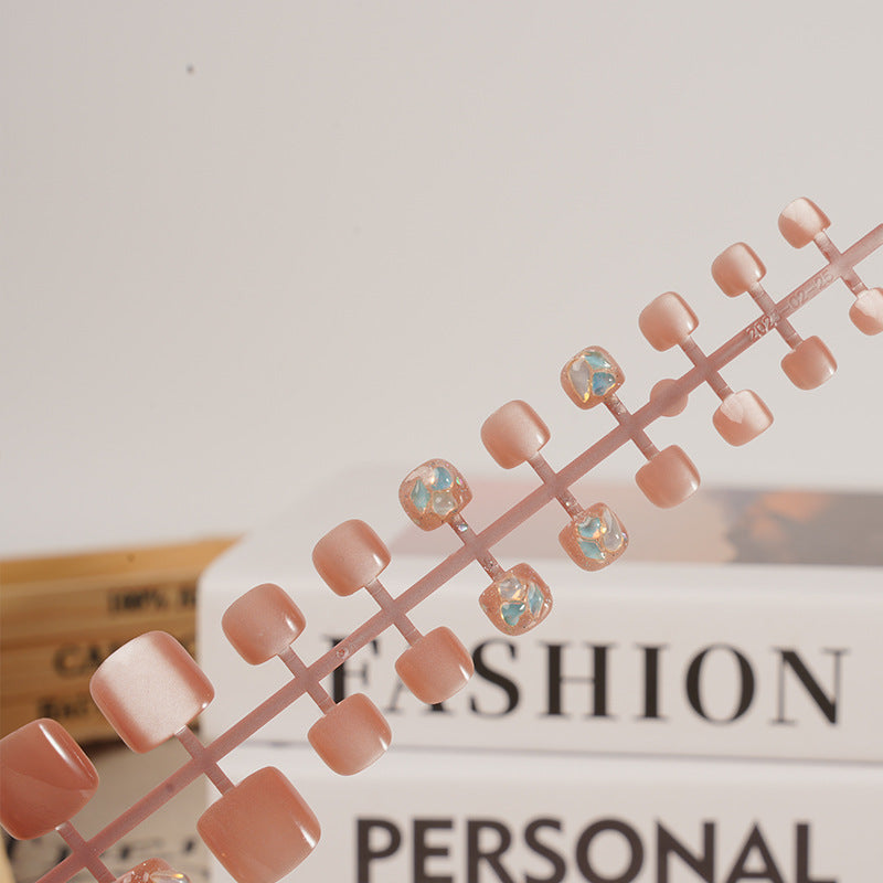 Elegant Press-On Nail Art Set with Gem Accents