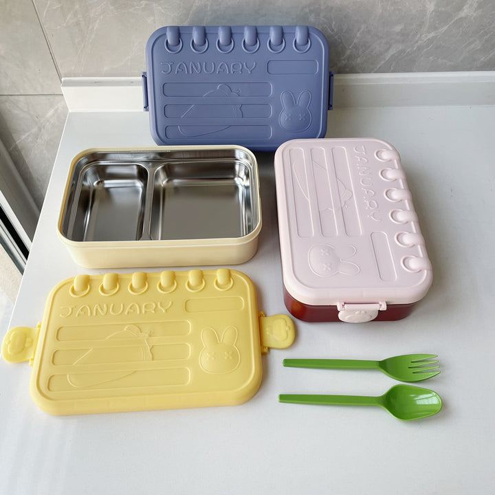 Multi-Compartment Cute Bunny-Themed Lunch Box with Utensils