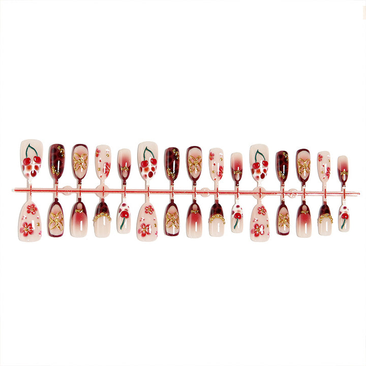 Artificial nail set with elegant floral designs and glitter effect Kalsten