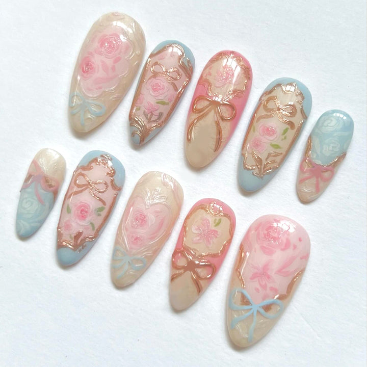Artistic acrylic nails with floral designs Kalsten