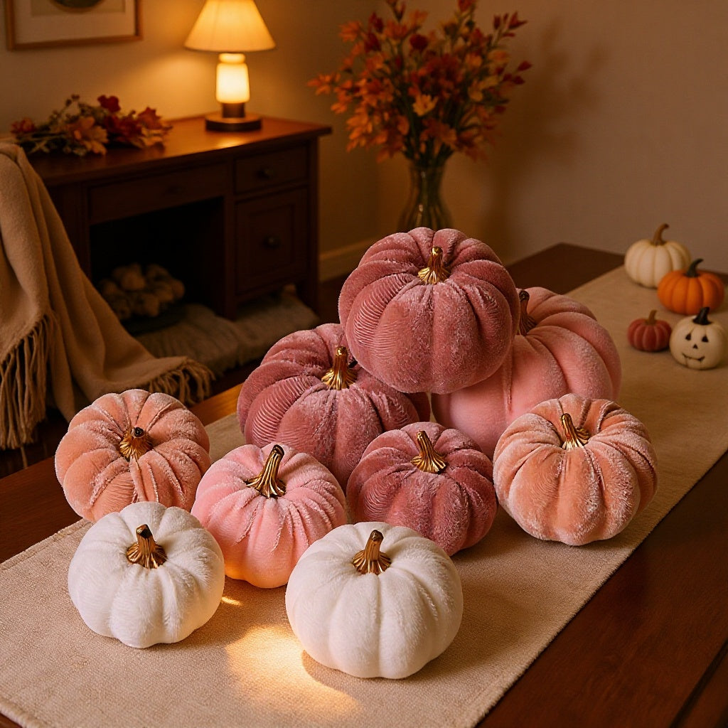 Samth Pumpkin Decoration Figure with Gold-colored Stem