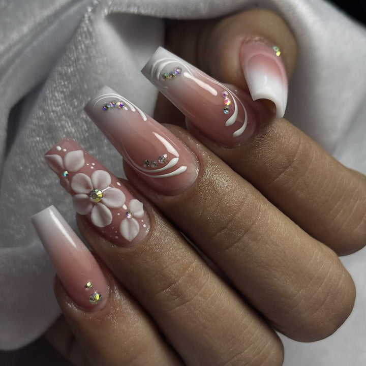 Ornate Floral Acrylic Nail Art Extensions Kalsten