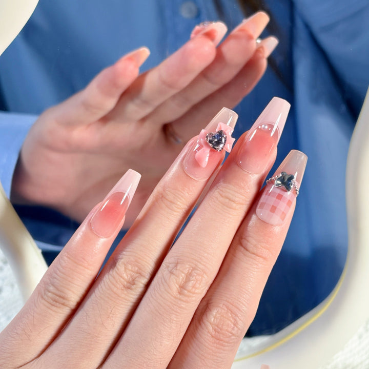 Artistic Press-On Nails with Floral and Jewel Accents Kalsten
