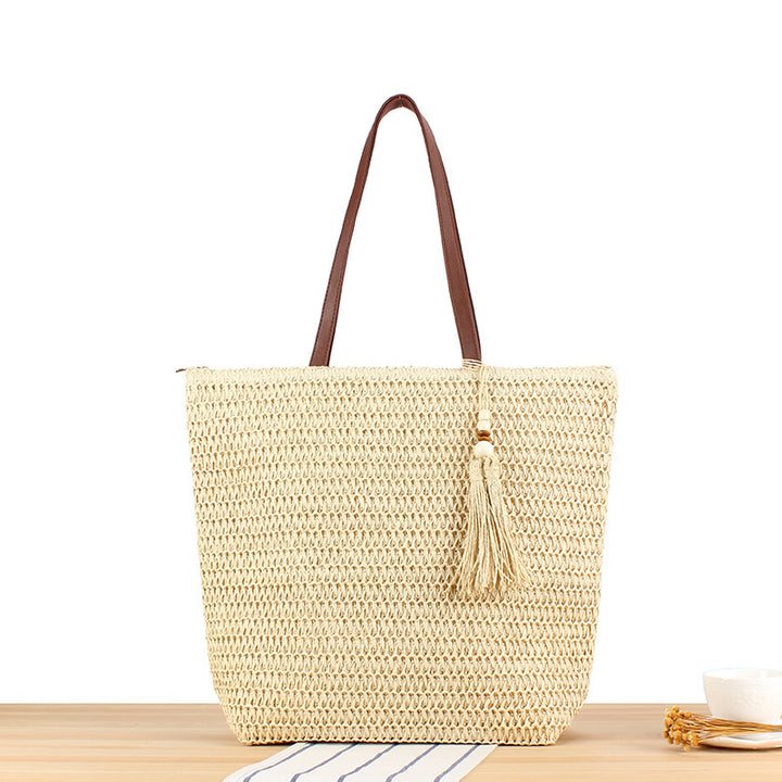 Handbag Made of Braided Natural Material with Tassel Decoration Kalsten
