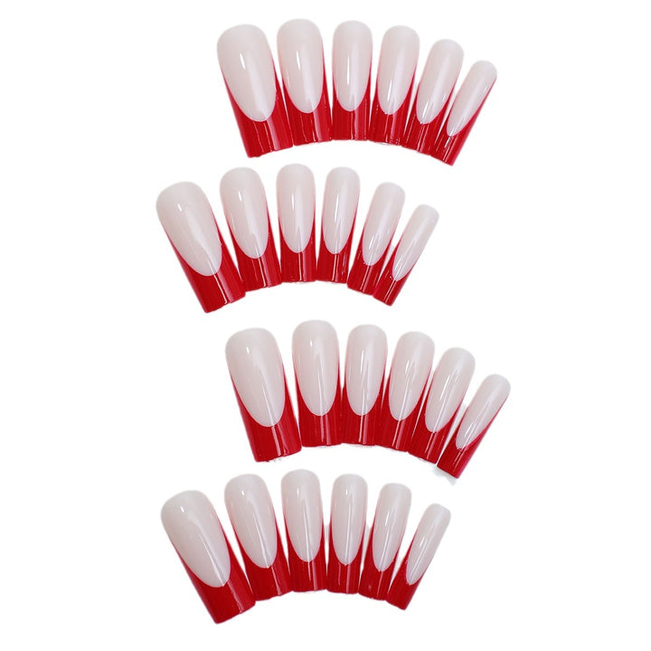 Elegant Press-On Nail Set with Artistic Red and White Design Kalsten