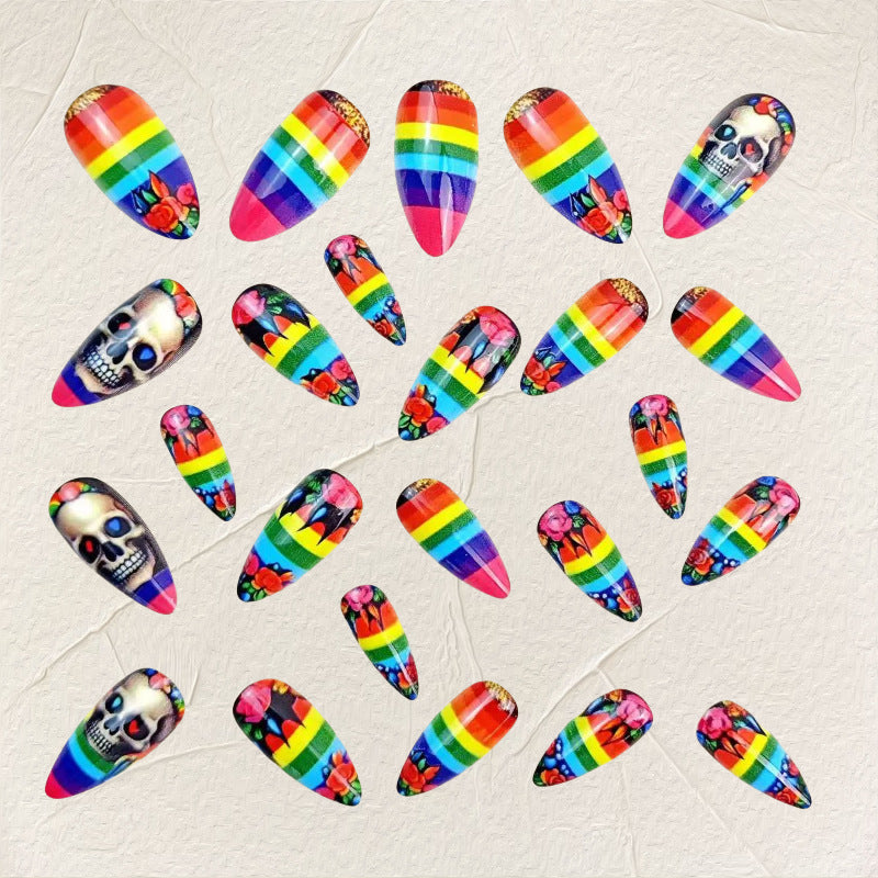 Creative artificial nails in skull and rainbow design Kalsten