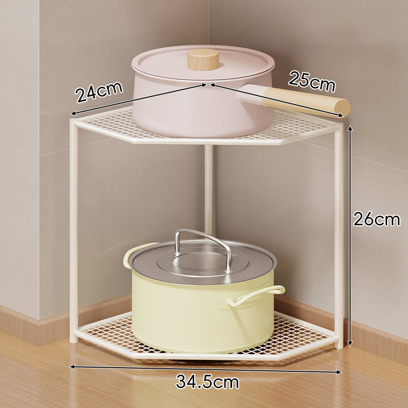 Corner Three-Tier Hexagonal Metal Mesh Kitchen Pot and Pan Organizer Rack