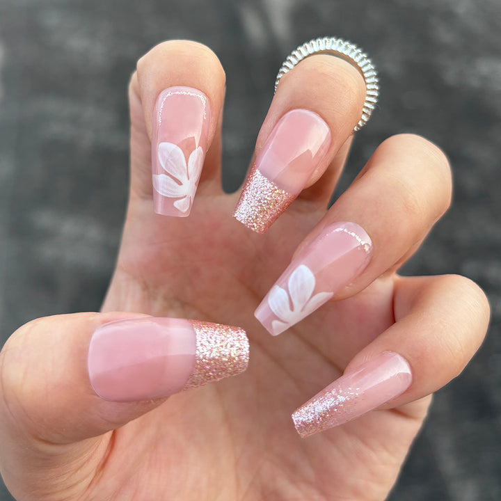 Glittery Elegant Floral Press-On Nails Kalsten