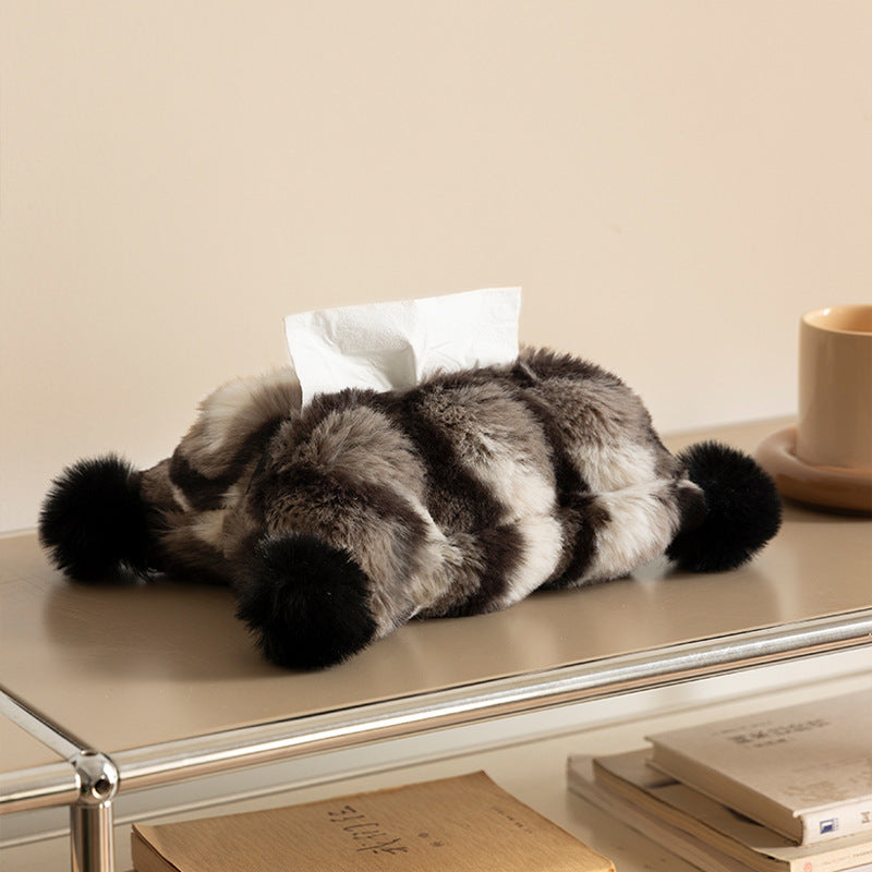 Cozy tissue box cover made of artificial fur with pom-pom application Kalsten