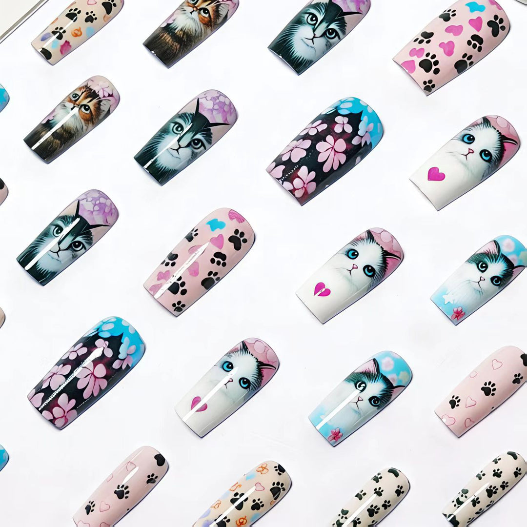 Creative artificial nails with playful cat pattern Kalsten