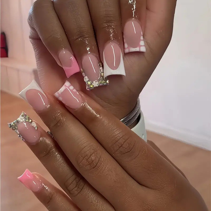 Elegant Press-On Nail Art Set with Gem Accents Kalsten