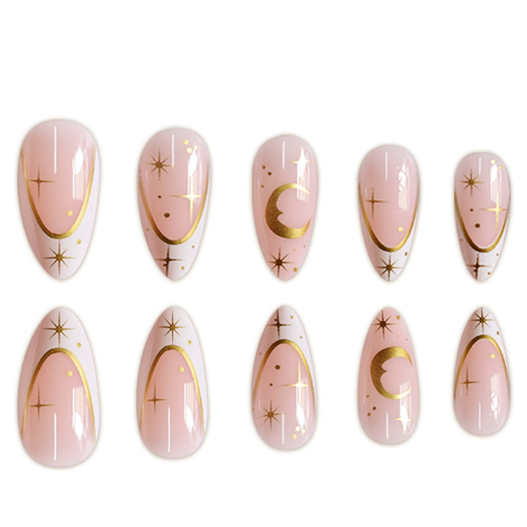 Artistic Stiletto Press-On Nail Extensions with Gold Accents Kalsten