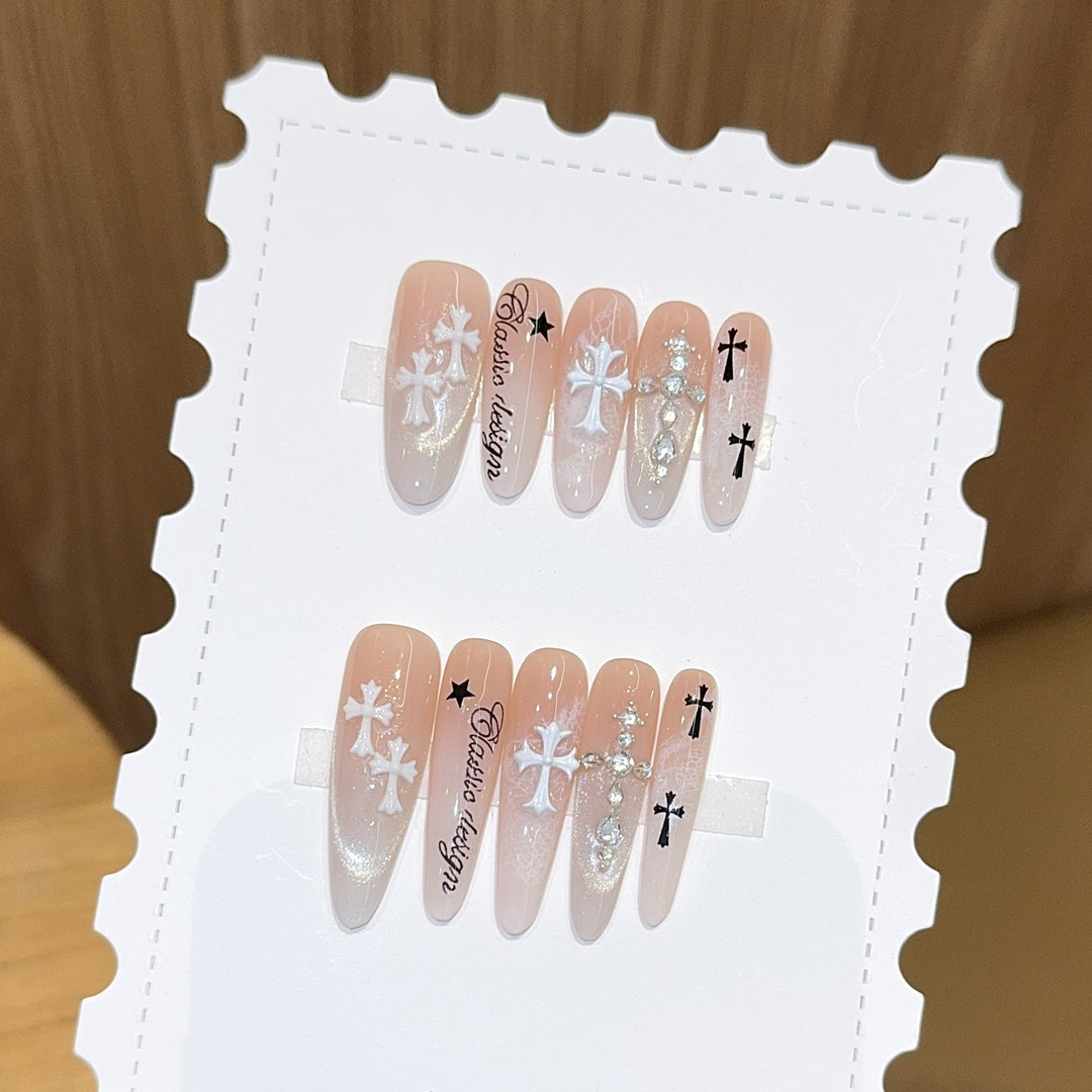 Artificial nail tips with cross and glitter motifs Kalsten