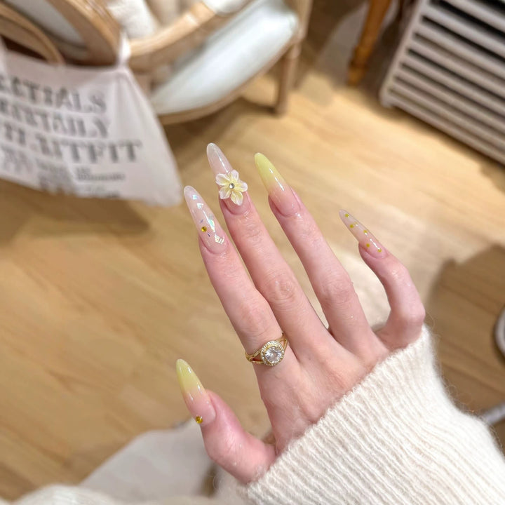 Elegant Long Stiletto Press-On Nail Art Set with Floral Accents Kalsten